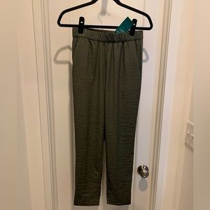 H&M Olive Green Silky Crepe High Waist Pants